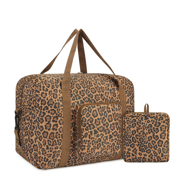Leopard Print Fuffel Bag Foldable Tote Bag With Shoulder Straps and Pockets