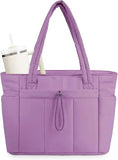Puffer Tote Bag for Women, Shoulder Bag Handbag with Cup Holder & 15.6" Laptop Compartment & Trolley Sleeve for Travel, Work, Nurse, Lightweight, 20L