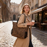 Leopard Print Travel Beach Tote Bag Large Capacity Shoulder Handbag with Multi Pockets Water-resistant for Seaside Shopping Casual for Women, Brown