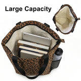 Leopard Print Travel Beach Tote Bag Large Capacity Shoulder Handbag with Multi Pockets Water-resistant for Seaside Shopping Casual for Women, Brown