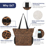 Leopard Print Travel Beach Tote Bag Large Capacity Shoulder Handbag with Multi Pockets Water-resistant for Seaside Shopping Casual for Women, Brown