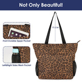 Leopard Print Travel Beach Tote Bag Large Capacity Shoulder Handbag with Multi Pockets Water-resistant for Seaside Shopping Casual for Women, Brown