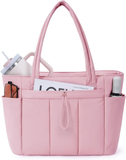 Puffer Tote Bag for Women, Shoulder Bag Handbag with Cup Holder & 15.6" Laptop Compartment & Trolley Sleeve for Travel, Work, Nurse, Lightweight, 20L
