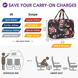 Quilted Travel Duffel Bag for Women Trolley Sleeve Tote Floral Print Personal Item Bag for Spirit Airlines Approved Underseat Carry on Weekender Gym Bag Christmas Gift