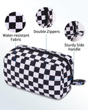 NW5207C Narwey Checkered Makeup Bag Travel Cosmetic Bag Organizer Small Toiletry Bag Make Up Bags with Comparments for Women and Girls, Gift for Teen Girls