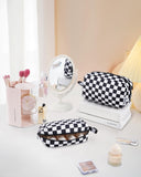Narwey Mini Cute Checkered Makeup Bag with Organized Pockets for Women