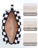 Narwey Mini Cute Checkered Makeup Bag with Organized Pockets for Women