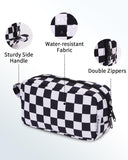 Narwey Mini Cute Checkered Makeup Bag with Organized Pockets for Women