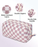 NW5207C Narwey Checkered Makeup Bag Travel Cosmetic Bag Organizer Small Toiletry Bag Make Up Bags with Comparments for Women and Girls, Gift for Teen Girls
