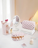 NW5207C Narwey Checkered Makeup Bag Travel Cosmetic Bag Organizer Small Toiletry Bag Make Up Bags with Comparments for Women and Girls, Gift for Teen Girls