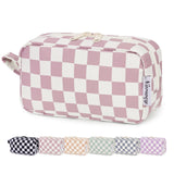 Narwey Mini Cute Checkered Makeup Bag with Organized Pockets for Women