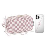 Narwey Mini Cute Checkered Makeup Bag with Organized Pockets for Women