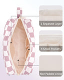 Narwey Mini Cute Checkered Makeup Bag with Organized Pockets for Women