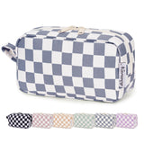 Narwey Mini Cute Checkered Makeup Bag with Organized Pockets for Women