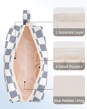 Narwey Mini Cute Checkered Makeup Bag with Organized Pockets for Women