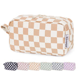 Narwey Mini Cute Checkered Makeup Bag with Organized Pockets for Women