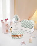 Narwey Mini Cute Checkered Makeup Bag with Organized Pockets for Women
