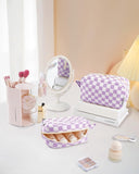 NW5207C Narwey Checkered Makeup Bag Travel Cosmetic Bag Organizer Small Toiletry Bag Make Up Bags with Comparments for Women and Girls, Gift for Teen Girls