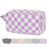 Narwey Mini Cute Checkered Makeup Bag with Organized Pockets for Women