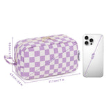 Narwey Mini Cute Checkered Makeup Bag with Organized Pockets for Women