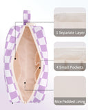 Narwey Mini Cute Checkered Makeup Bag with Organized Pockets for Women