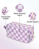 Narwey Mini Cute Checkered Makeup Bag with Organized Pockets for Women