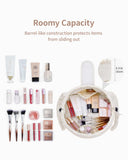 Narwey Lay Flat Open Drawstring Puffer Makeup Bag, Large Quilted Cosmetic Bag for Women Girls, Cute Make up Bags with Handle, Travel Toiletry Bag