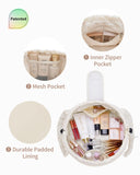 Narwey Lay Flat Open Drawstring Puffer Makeup Bag, Large Quilted Cosmetic Bag for Women Girls, Cute Make up Bags with Handle, Travel Toiletry Bag