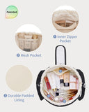 Narwey Lay Flat Open Drawstring Puffer Makeup Bag, Large Quilted Cosmetic Bag for Women Girls, Cute Make up Bags with Handle, Travel Toiletry Bag