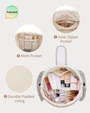 Narwey Lay Flat Open Drawstring Puffer Makeup Bag, Large Quilted Cosmetic Bag for Women Girls, Cute Make up Bags with Handle, Travel Toiletry Bag