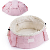 Narwey Lay Flat Open Drawstring Puffer Makeup Bag, Large Quilted Cosmetic Bag for Women Girls, Cute Make up Bags with Handle, Travel Toiletry Bag