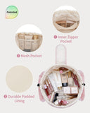 Narwey Lay Flat Open Drawstring Puffer Makeup Bag, Large Quilted Cosmetic Bag for Women Girls, Cute Make up Bags with Handle, Travel Toiletry Bag