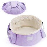 Narwey Lay Flat Open Drawstring Puffer Makeup Bag, Large Quilted Cosmetic Bag for Women Girls, Cute Make up Bags with Handle, Travel Toiletry Bag