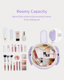 Narwey Lay Flat Open Drawstring Puffer Makeup Bag, Large Quilted Cosmetic Bag for Women Girls, Cute Make up Bags with Handle, Travel Toiletry Bag