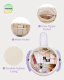 Narwey Lay Flat Open Drawstring Puffer Makeup Bag, Large Quilted Cosmetic Bag for Women Girls, Cute Make up Bags with Handle, Travel Toiletry Bag