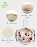 Narwey Lay Flat Open Drawstring Puffer Makeup Bag, Large Quilted Cosmetic Bag for Women Girls, Cute Make up Bags with Handle, Travel Toiletry Bag