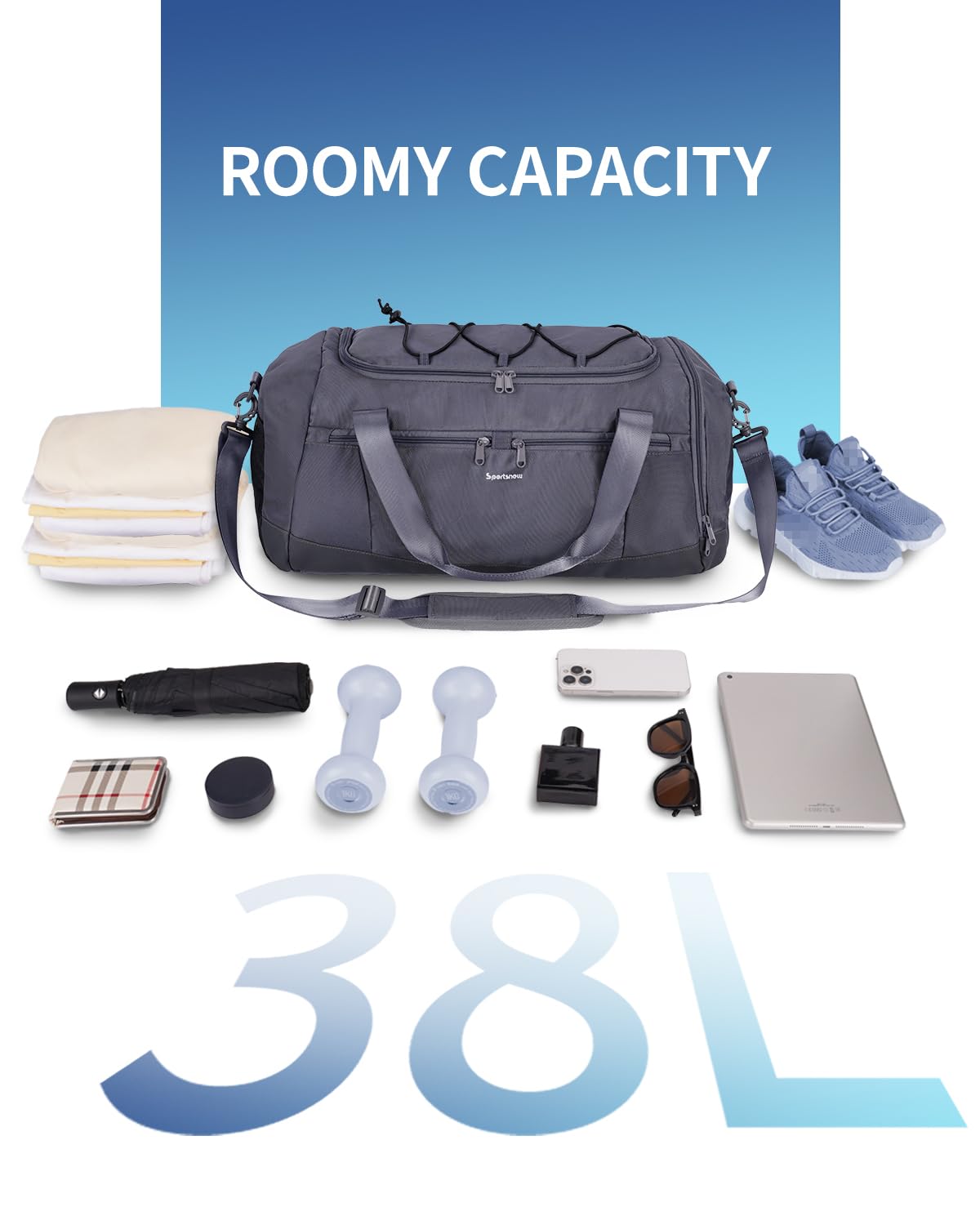 38L Backpack with Shoe Compartment & Wet Pocket, Sport Gym Bag
