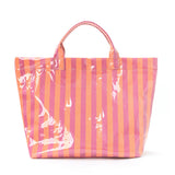 Striped PVC Tote Bag Women's Plastic Tote Purse Large Letters Print Hobo Handbag for Work, Beach, Gift