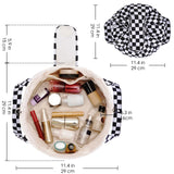 Narwey Barrel Drawstring Checkered Makeup Bag Large Cosmetic Bag Make up Bags
