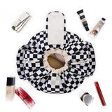 Narwey Barrel Drawstring Checkered Makeup Bag Large Cosmetic Bag Make up Bags