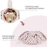 Narwey Barrel Drawstring Checkered Makeup Bag Large Cosmetic Bag Make up Bags