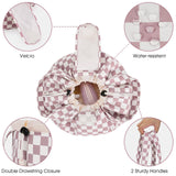 Narwey Barrel Drawstring Checkered Makeup Bag Large Cosmetic Bag Make up Bags