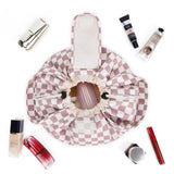 Narwey Barrel Drawstring Checkered Makeup Bag Large Cosmetic Bag Make up Bags
