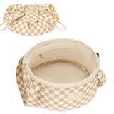 Narwey Barrel Drawstring Checkered Makeup Bag Large Cosmetic Bag Make up Bags
