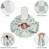 Narwey Barrel Drawstring Checkered Makeup Bag Large Cosmetic Bag Make up Bags