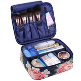 Travel Makeup Bag Large Cosmetic Bag Make up Case Organizer for Women and Girls (Blue Peony)