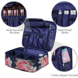 Travel Makeup Bag Large Cosmetic Bag Make up Case Organizer for Women and Girls (Blue Peony)
