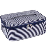Travel Makeup Bag Large Cosmetic Bag Make up Case Organizer for Women and Girls (Blue Stripe)