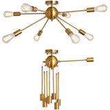 Herrlicht Sputnik Chandeliers Semi Flush Mount Ceiling Light Brass