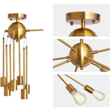 Herrlicht Sputnik Chandeliers Semi Flush Mount Ceiling Light Brass